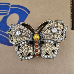 Enamel Metal Butterfly Shape Trinket Box Crystal Accents Magnetic